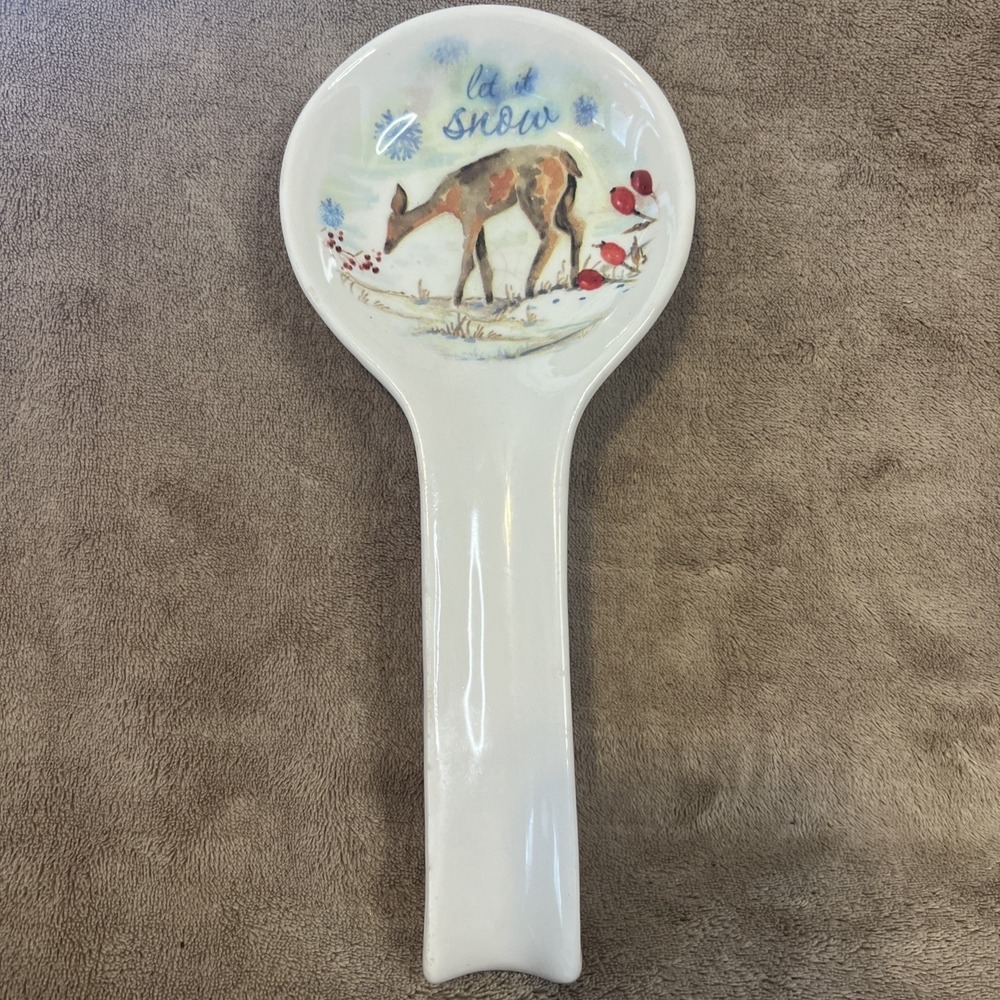 Ceramica‎ Cuore Woodland Deer Let It Snow Spoon Rest Ceramic Made in Italy 10.5"